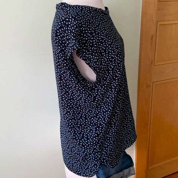 Mango Navy Blue Crew Neck Top With White & Light Blue Specs, Size XS - Picture 8 of 14